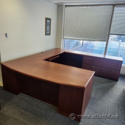 Executive U/C Suite Dark Walnut Desk w/ Bow Front and Storage